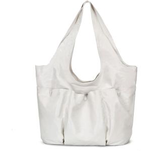 Herald Vegan Leather Large Hobo Bags for Women, Slouchy Shoulder Bag Tote Handbag Purses with Multi-Pocket (White)