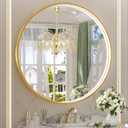 Keonjinn 32 Round LED Mirror for Bathroom with Lights, 3 Color Lights Gold Metal Framed Frontlit, Circular Wall Vanity Mirror Dimmable Makeup Mirror Anti Fog UL Listed CRI90