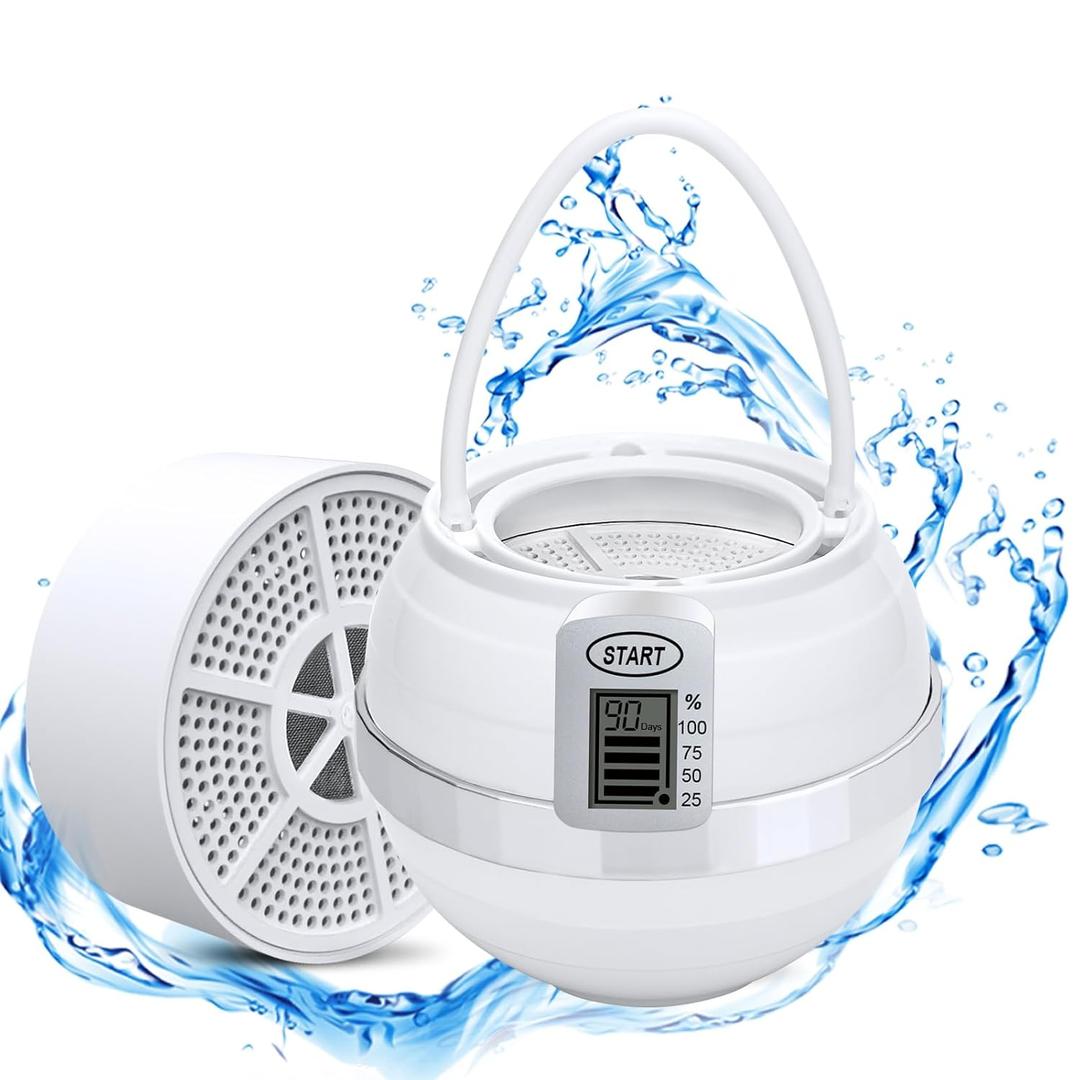 Bath Filter for Tub - 8 Stage Filtration, 2500 Gallons BPA Free, Easy Install, Hotel Grade Bath Filter Suitable for Baby, Pets & Those with Sensitive Skin Screen Display