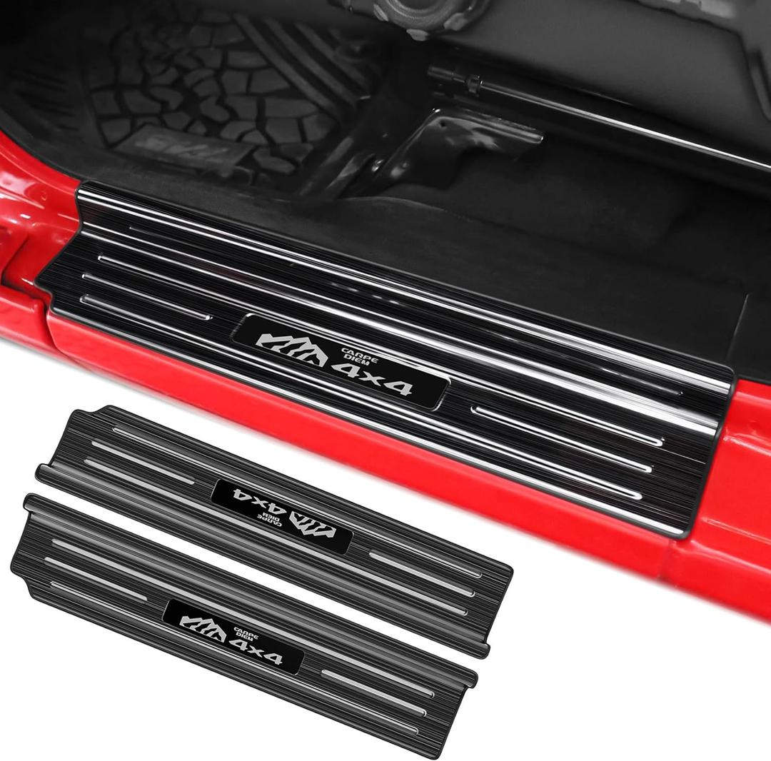 2PCS Door Sill Protector for Jeep Wrangler JL JLU 2018-2024/ Jeep Gladiator JT 2020-2024 Accessories Stainless Steel Front Door Car Pedal Kick Protection (2PCS-Front Door-Black)
