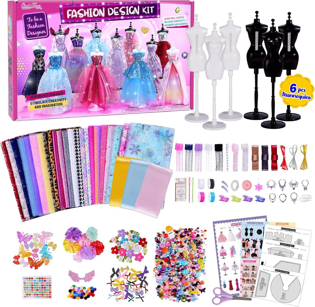 ONE TO FOUR 800+Pcs - Fashion Designer Kit for Girls with 6 Mannequins - Arts and Crafts Kit- Sewing Kit for Kid Ages 8-12 -Girl Gift Age 6 7 8 9 10 11 12-Gifts for Teen Girls