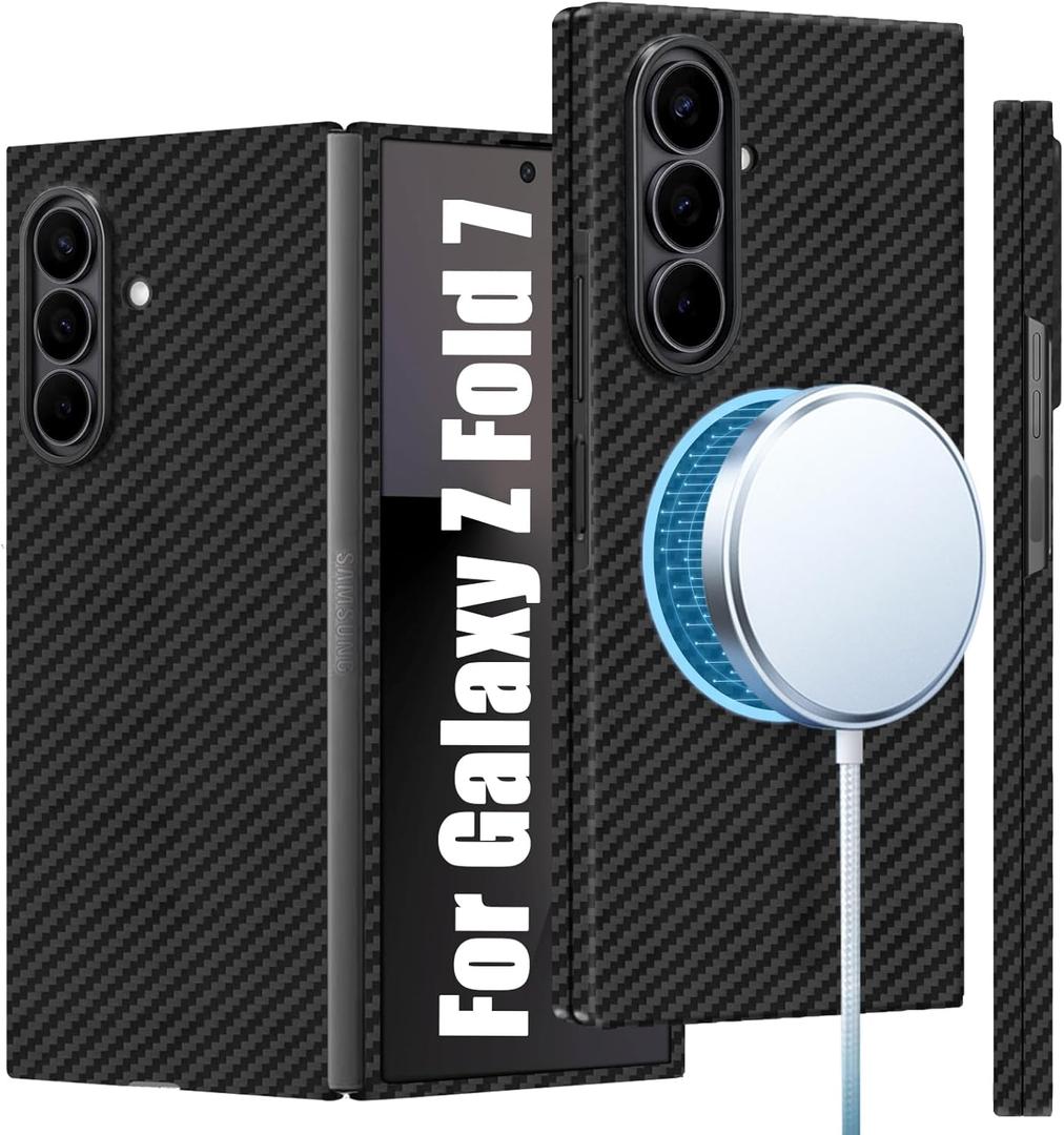 Slim 1500D Aramid Fiber Case Compatible with Samsung Galaxy Z Fold 7, Thin Carbon Fiber Cover Compatible with Magsafe (Matte Black)