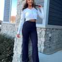 Women's Yoga Pants Wide Leg with Pockets High Waist Casual Sweatpants (Blue, L)
