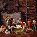 Soaoo 12 Pcs Nativity Sets for Christmas Indoor,7 Inch The Life Christmas Nativity Scene Figures Jesus,Stable,Palm Tree and Chests Tabletop Decor Gifts