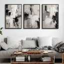 Modern Neutral Abstract Canvas Wall Art Set of 3, Extra Large Black White Gray Triptych Hand Painted Artwork 24x36, Solid Wood Framed Contemporary Minimalist Living Room Bedroom Office Decor, 24"x36"x3pcs