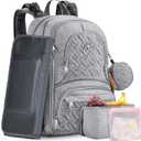 Diaper Bag Backpack, 6 in 1 Kit Baby Bags Large Travel Diaper Backpack for Boys and Girls with Washable Changing Pad, Extra Breast Insulated Cooler, Pacifier Case, Silicone Bag and Stroller Straps, Grey