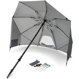 Sport-Brella Fieldedge (Gray) UPF 50+ Sun Protection Umbrella, 6-Foot Bi-Fold Canopy with Patented Side Panels, Premium Auger Bit and Carry Bag for Outdoor Shade on Beach, Grass, or Sidelines