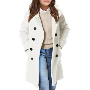 Girls Coat Double Breasted Notched Collar Wool Blend Long Trench Coat Winter Warm Peacoat Dress Coat with Pockets, 160