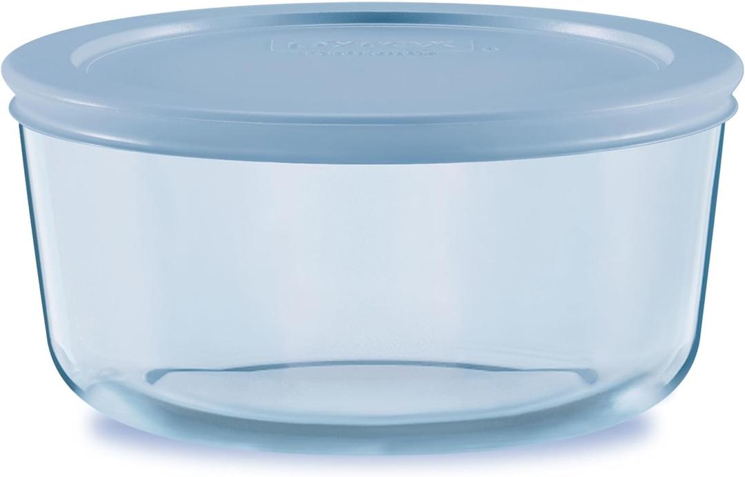 Pyrex Colors Tinted (4 Cup) Medium Round Food Storage Container, Snug Fit Non-Toxic Plastic BPA-Free Lids, Freezer Dishwasher Microwave Safe