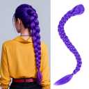 26 inch Long Purple Braid Ponytail Clip in Pre Stretched Purple Hair Extensions for Braids Easy Clip in Ponytail for Cosplay Halloween Costume (26 Inch)