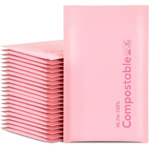 6x10 100% Biodegradable Bubble Mailers,25 Count Pink #0 Compostable Padded Packaging Wrap Envelopes Pouches Eco Friendly Self Seal Bags