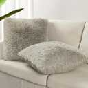 3 x TOONOW Set of 2 Decorative Throw Pillow Covers 18x18,Fluffy Pillow CoversLuxury Faux Fur Sofa Pillow Covers for Sofa Couch Living Room Bedroom, No Pillow Insert (Pumice Stone)