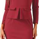 Allegra K Women's Bodycon Dresses Round Neck Long Sleeve Casual Work Outfits Peplum Sheath Dress (Large, Red)