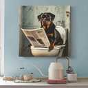 TcnBzydkij Square Canvas Bathroom Decor Rottweiler Dog Wall Decor Poster Animals Reading Newspaper Theme Bathroom Wall Art Print Toilet Wall Decor Home Gift 12x12inch Framed, style-1