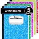 Rosmonde 5 Pack Composition Notebook Wide Ruled, 200 Pages (100 Sheets), 9-3/4x7-1/2, Notebooks for Work, Back to School Supplies, Hard Cover Composition Books, Notebooks for Women, Colors May Repeat