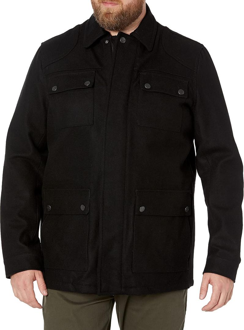 Men's Wool Blend Zip Front Military Jacket (X-Large, Black)