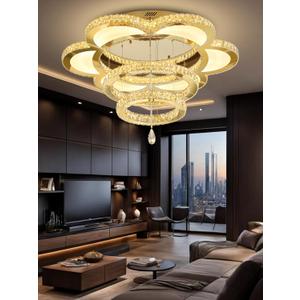 W40 Modern Gold Chandelier Living Room Ceiling for Dining Room,Bedroom, Restaurant Crystal Chandelier Lamparas de LED Dimmable 2700-6000K Fixture
