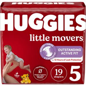 Huggies Size 5 Diapers, Little Movers Baby Diapers, Size 5 (27+ lbs), 19 Count