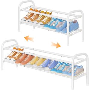 Shoe Rack 2 Tier,41.53'' Adjustable Metal Shoe Organizer for Closet, Bedroom, Entryway,Holds Up to 12 Pairs Shoes,Expandable,White