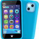 MOMILLA Kids Toys Smart Phone, Dual Camera with Stickers, 3.97" Touchscreen, 200+ Educational Puzzle Games, Learning Toys with Parental Control for Ages 3-8, Birthday Gift (Blue)