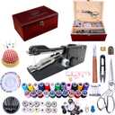 Handheld Sewing Machine, with Elegant Wooden Sewing Box and 153-Piece Sewing Kit, Mini Portable Cordless Hand held Sewing Device, Perfect for Adults, Beginners, and Quick Home Repairs