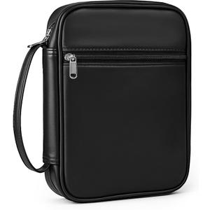 Bible Cover with Durable Handle, Carrying Book Case Church Bag Bible, Protective with Zippered Pocket, Bible Study Accessories Supplies, Gift for Mother Lady Women Men(PU Black)