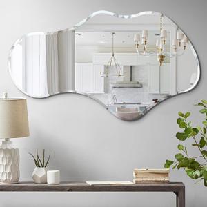 36 x 24 Inch Asymmetrical Cloud Mirror, Modern Irregular Wavy Wall Mirror, Beveled Edge Frameless Mirror for Living Room, Bathroom, Bedroom, Entryway