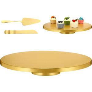 18 Inch Metal Cake Stand with Cake Knife and Spatula, Round Dessert Table Display Stand Metal Dessert Tray Serving Platter for Party, Wedding, Birthday, Baby Shower, Anniversary(Gold)