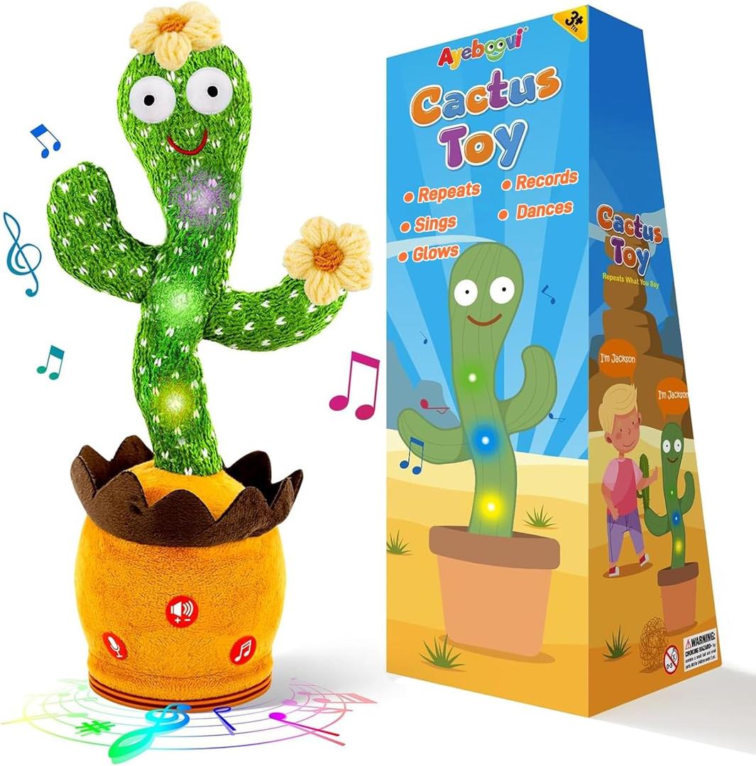 Ayeboovi Dancing Talking Cactus Toy for Toddlers, Adjustable Volume 120 Songs Singing Cactus Repeating What You Say, Interactive Recording Mimicking Cactus Toy Baby Gifts for Boys and Girls