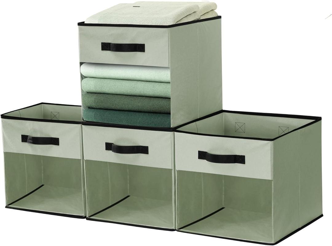 DECOMOMO Kallax Storage Cubes, 13x13x15 Storage Cube Bins with Window, Baskets for Organizing Shelves (Kallax / 4pcs, Green)