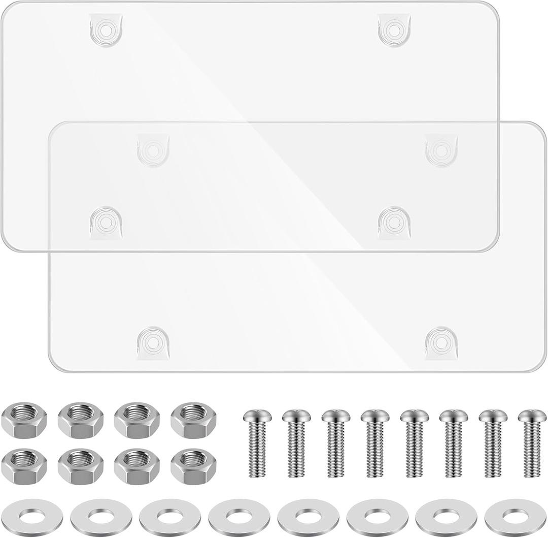 2 Pack Clear License Plate Covers Unbreakable License Plate Protector Clear Flat License Plate Protector License Plate Cover Frame Shields with Screws
