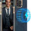 LOHASIC for iPhone 15 Pro Phone Case Compatible with MagSafe, Classic Leather Slim Luxury Business PU Non-Slip Grip Shockproof Bumper Rugged Protective Cover Magnetic Case for iPhone 15Pro 6.1" - Blue