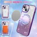 Bonoma Compatible with iPhone 15 Case Support for MagSafe, Plating Diamond Glitter Magnetic 2* Screen Protector Camera Protection Back Cover for Girls Women -Purple