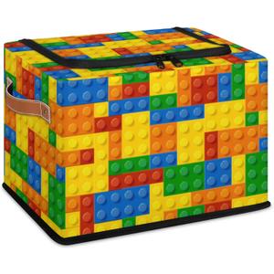 Storage Bins With Zipper Lid, Collapsible Trunk Organizer, Car Organizers and Storage Bins with Lids, Decorative Storage Boxes with Handle, Home Storage Baskets (Colorful Building Blocks)