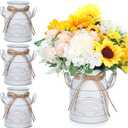 Roshtia 4 Pcs 6 Inch Vintage Galvanized Milk Can Vase Spring Farmhouse Metal Vases Milk Jug Vase Decor with Handle Rustic Flowers Buckets for Weddings Table Centerpiece (Retro White)