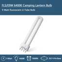 FLS/E9W Camping Lantern Bulb, 6400K, 5.5 inch, 2 Pack | Replacement for 9W Fluorescent Bulb, 4 Pin 2G7 Base, Special Size