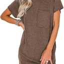 Acelitt Womens Casual Summer Short Sleeve Ribbed Mini Tshirt Dress (M, 6 Brown)