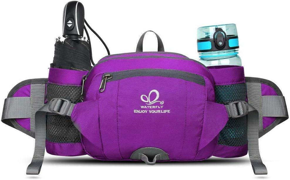 WATERFLY Fanny Pack Waist Bag: Fannie Pack 2 Water Bottle Holders Lumbar Belt Hiking Walking Running Jogging Camping Large Woman Man (Bottle Not Included) (Purple)