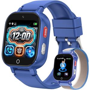 4G Kid Phone Watch with SIM Card, Kids Smart Watch for Boys Girls | with GPS Tracker Call SOS Video Call IP68 Waterproof Camera , Smartwatch for Ages 4-12 Children Birthday Gift, Blue