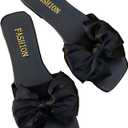 GORGLITTER Women's Bow Sandals Comfortable Cute Flat Sandals Slip On Slide Sandals for Beach, Wedding, Vacation (9.5, Black)