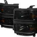 SPEC-D TUNING Smoke Headlights with Black Trim Compatible with 2014-2015 Chevy Silverado 1500 Left + Right Pair Head Lights Lamp Assembly