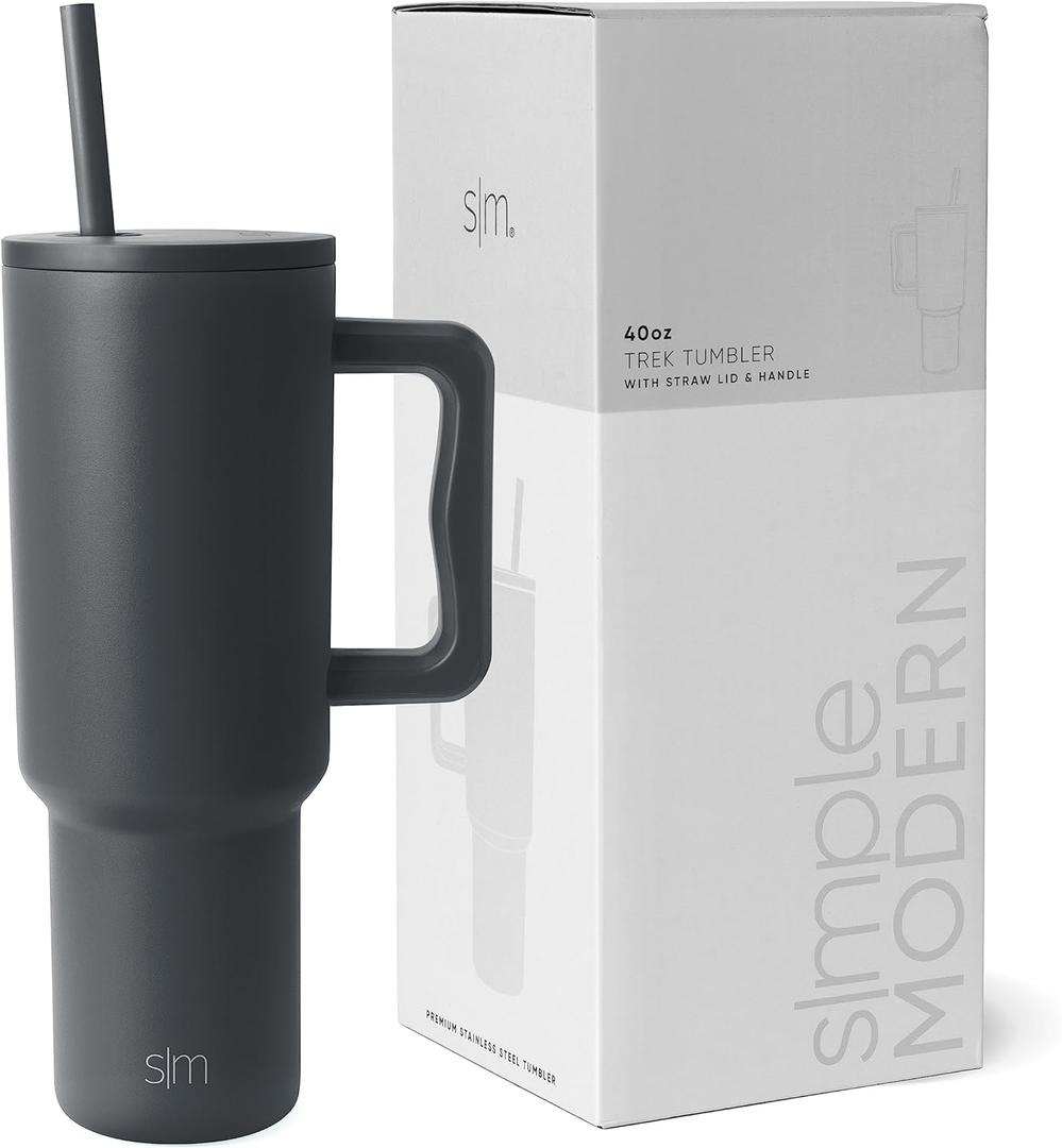 Simple Modern 40 oz Trek Tumbler with Handle and Straw Lid | Cup Holder Friendly Insulated Stainless Steel Travel Mug | Graphite