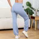 High Waisted Flare Yoga Leggings for Women Drawstring Bubble Hem Athletic Pants for Gym, Pilates,Barre,Casual Wear (Medium, Blue)