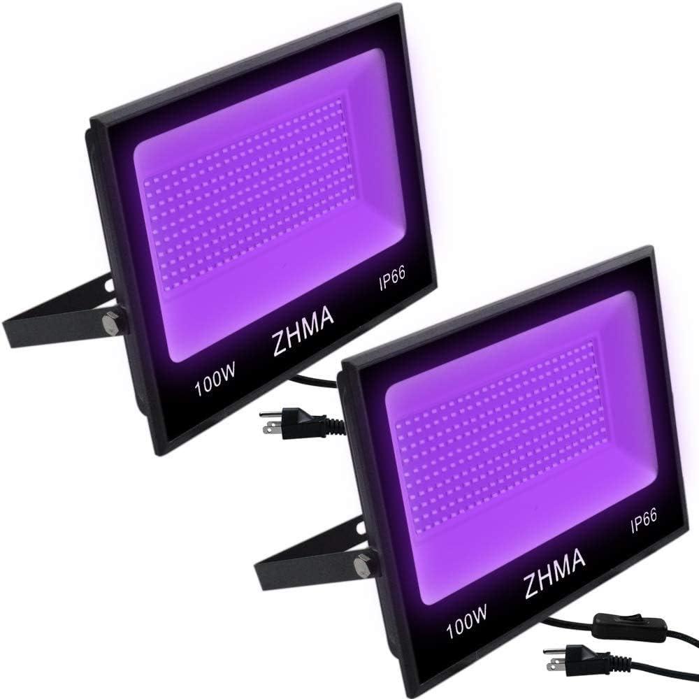 100W LED Black Light,IP66 Waterproof,for Indoor and Outdoor Blacklight Party,Aquarium,Neon Glow,Halloween Decoration,Fluorescent Effect, Glow in The Dark Curing.2 Pack