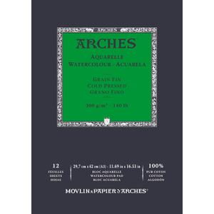 Arches Aquarelle 100% Fine 300 g Glued Pad A3 12 Sheets Natural White