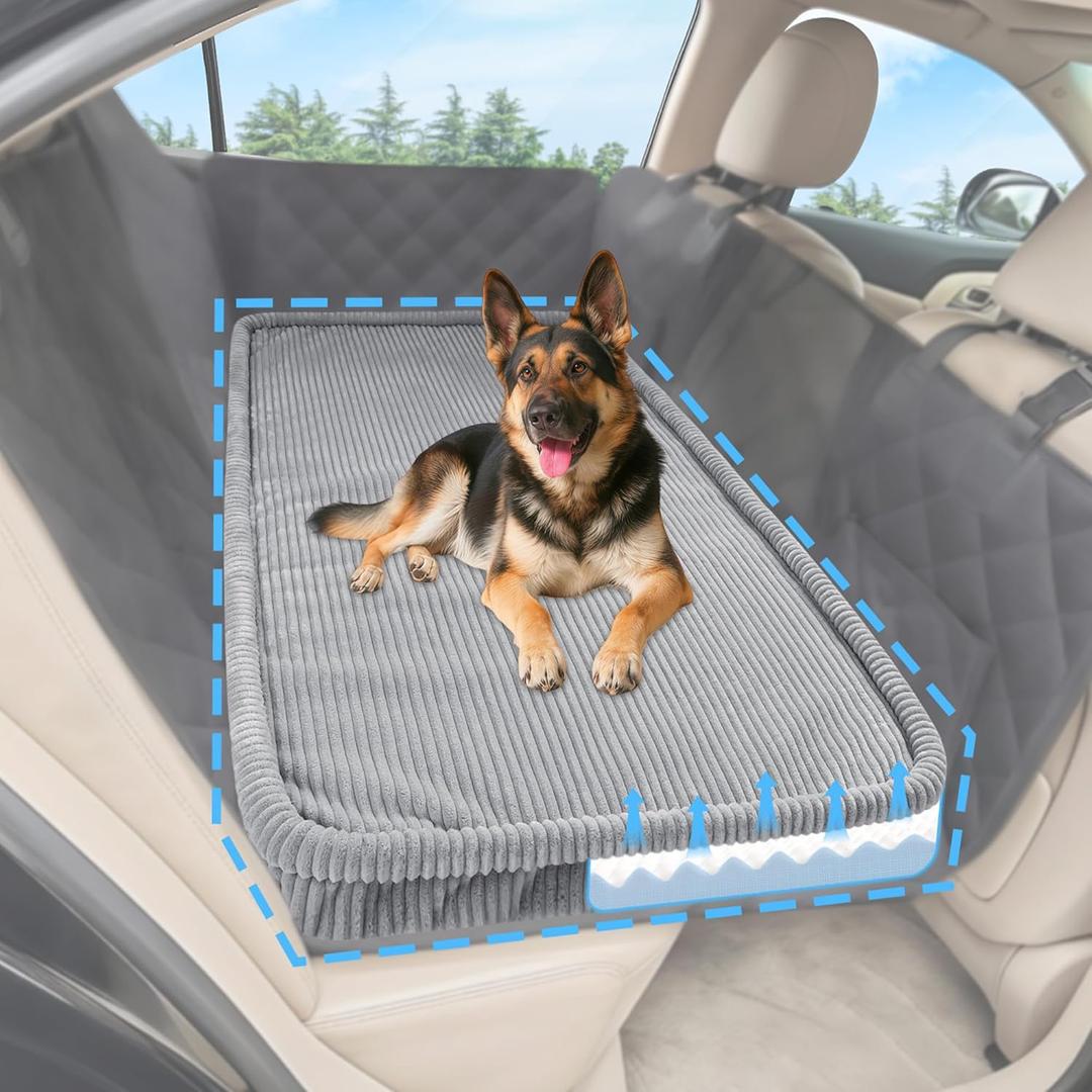 Dog Car Bed, Non-Slip Backseat Extender Pet Mat, Removable Washable Dog Bed for SUVs, Sedans & Trucks, Anti-Slip Travel Bed for Dogs, Easy Clean & Scratch-Proof & Comfort Light Gray (50"L24.6"W2"H))
