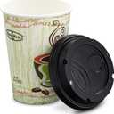 PaperMade Disposable Insulated 12 Oz, 14 Count To Go Designed Hot Cups With Black Dome Lids, For Drinking Coffee, Tea, Or Any Hot Beverage, Throw Away, Travel, Spill Free