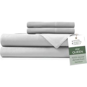 Hotel Sheets Direct 4 Piece Bed Sheet Set Queen Size, 100% Viscose Derived from Bamboo Sheets Set with 2 Pillowcases, Cooling & Breathable Luxury Bedding, Moisture-Wicking & Silky Soft Texture, Gray