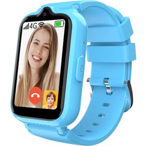 4G Kids Cell Phone Watch with GPS Tracker & Video Calling Smartwatch for Boys Age 5-12, SOS Call Voice Chat Camera Alarm Clock HD Touch Screen Smart Watch Gifts Toys for Kids (Blue)
