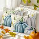 Farm Pumpkin Throw Pillow Covers 12x20 Set of 2,Fall Thanksgiving Decorative Pillow Covers,Green Leaf Flower Cushion Case for Sofa Couch Patio Garden Bedroom